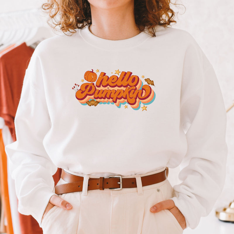 Hello Pumpkin Womens Autumn Jumper – Pink Positive