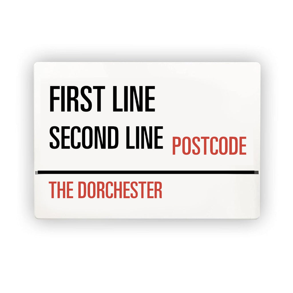 a sign that says first line second line postcode