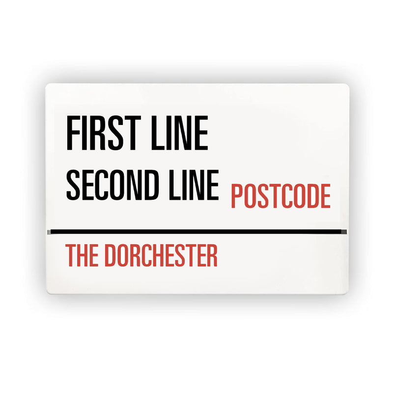 a sign that says first line second line postcode