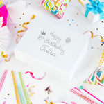 a white box with a happy birthday written on it