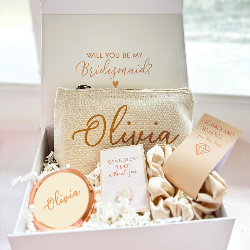 Will you be my Maid of Honour/ Bridesmaid Proposal Box - Filled Gift Box (Champagne Green Theme)