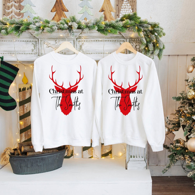 Christmas at Family Christmas Jumper with Red Reindeer - Pink Positive