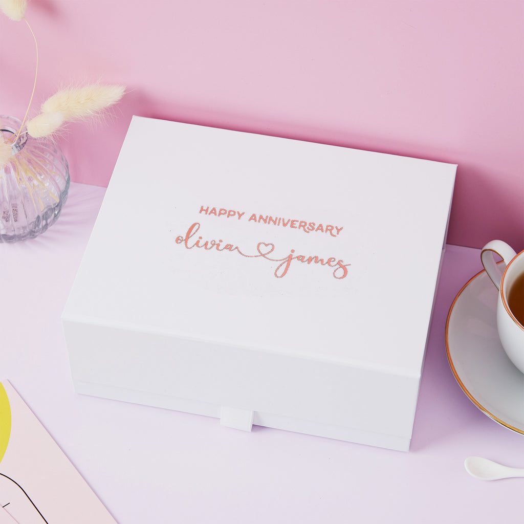 a white box with a happy anniversary written on it