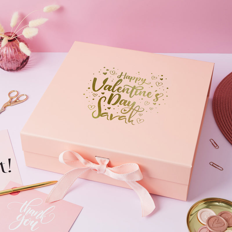 a pink box with a happy valentine's day message on it