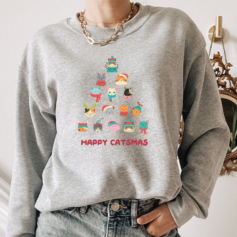 Happy Catsmas | Cat Lover Christmas Sweatshirt - Pink Positive