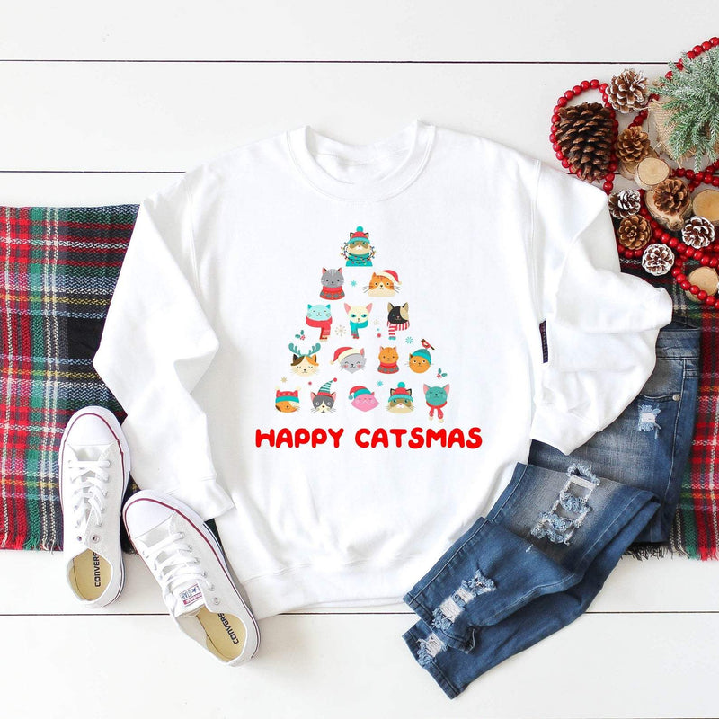 Happy Catsmas | Cat Lover Christmas Sweatshirt - Pink Positive