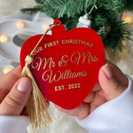 Red Heart First Christmas as Mr and Mrs  Ornament, Couple First Christmas, Love Ornament, Christmas Married