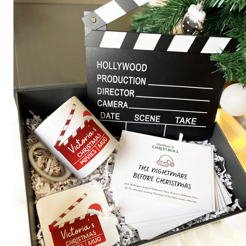 Movie Advent Gift Set for Film Lovers | Clapper Board, Movie Watching Mug, Coaster, 24 Film Cards