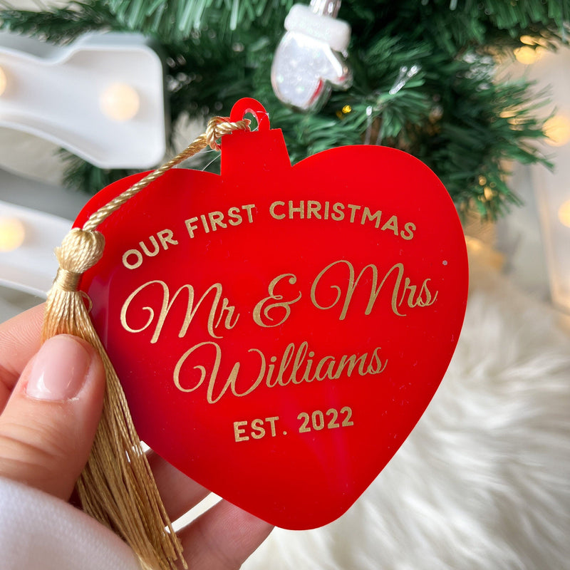 Red Heart First Christmas as Mr and Mrs  Ornament, Couple First Christmas, Love Ornament, Christmas Married