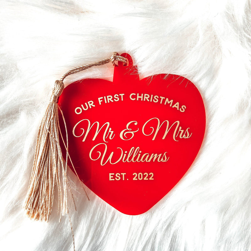 Red Heart First Christmas as Mr and Mrs  Ornament, Couple First Christmas, Love Ornament, Christmas Married