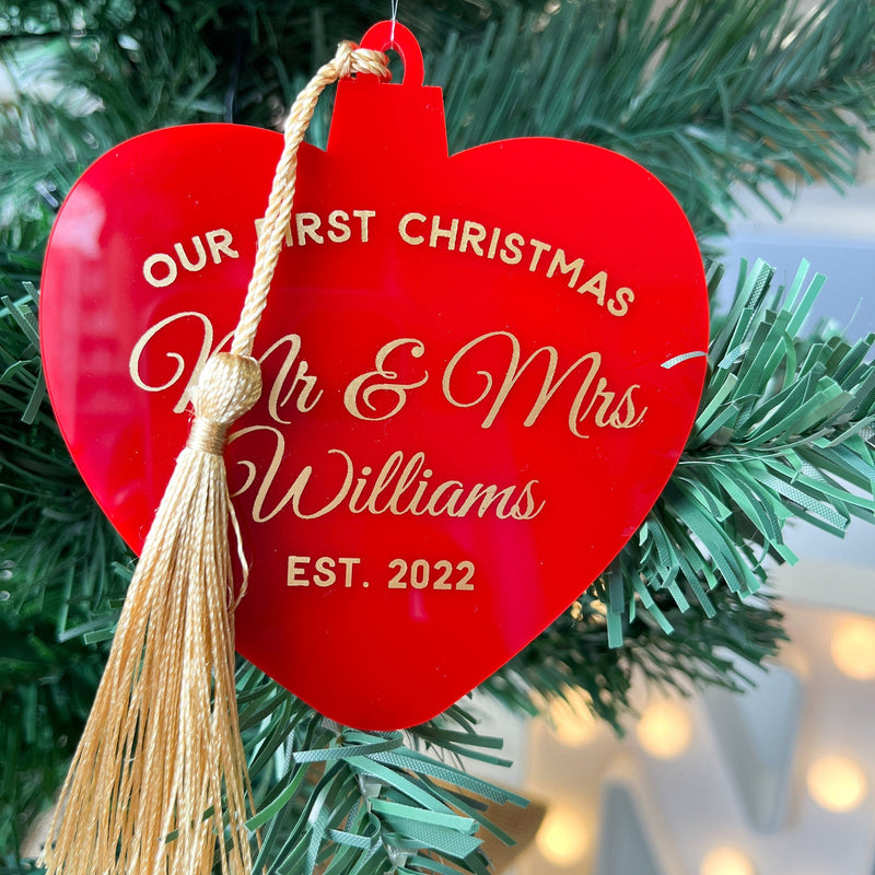 Red Heart First Christmas as Mr and Mrs  Ornament, Couple First Christmas, Love Ornament, Christmas Married