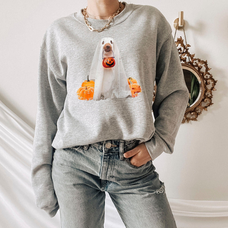 Halloween Sweatshirt, Spooky Season Dog Ghost Jumper