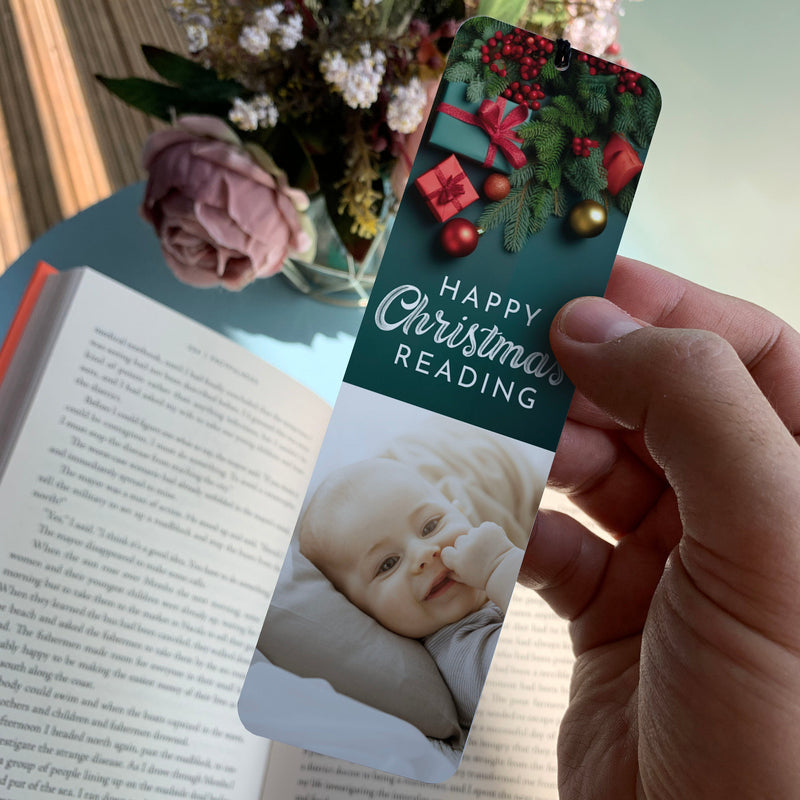 Personalised Metal Bookmark with Photo and Happy Christmas Reading note: The Perfect Gift for Book Lovers