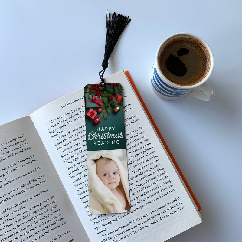 Personalised Metal Bookmark with Photo and Happy Christmas Reading note: The Perfect Gift for Book Lovers