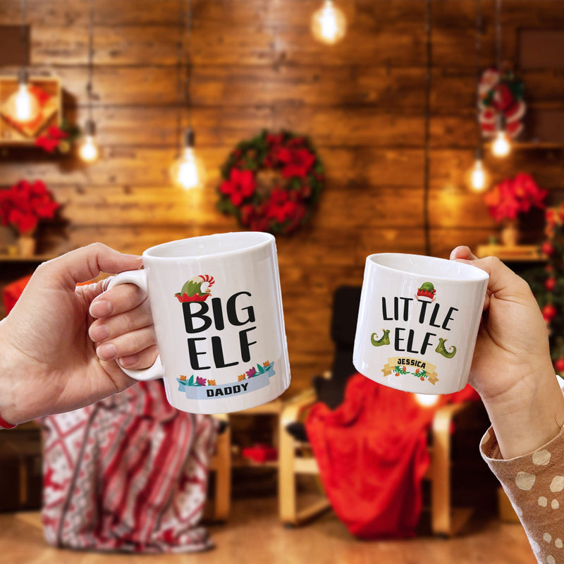 Personalised Family Christmas Mugs - Big Elf & Little Elf Mug Set