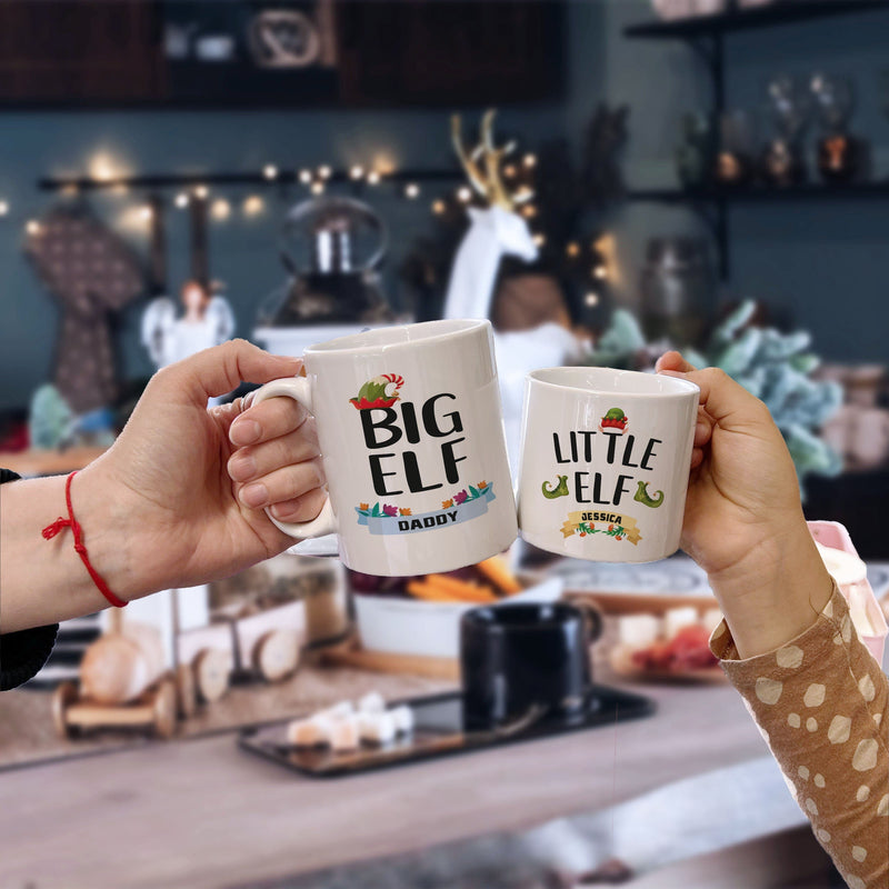 Personalised Family Christmas Mugs - Big Elf & Little Elf Mug Set