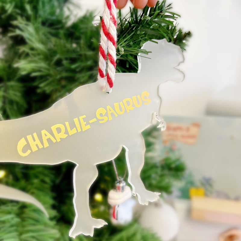 Dinosaur Christmas Tree Ornament Personalised with Card Kids