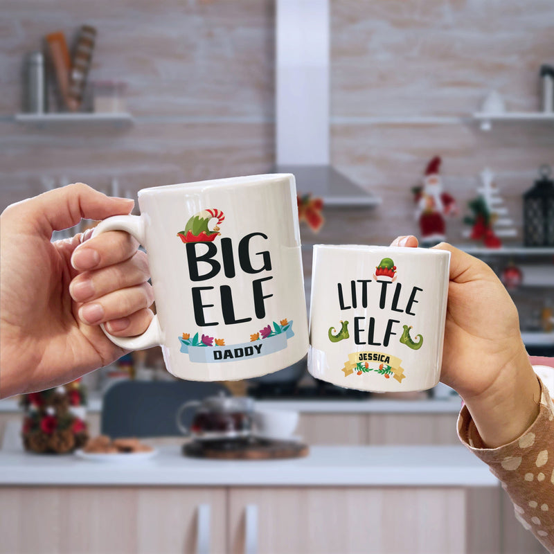 Personalised Family Christmas Mugs - Big Elf & Little Elf Mug Set