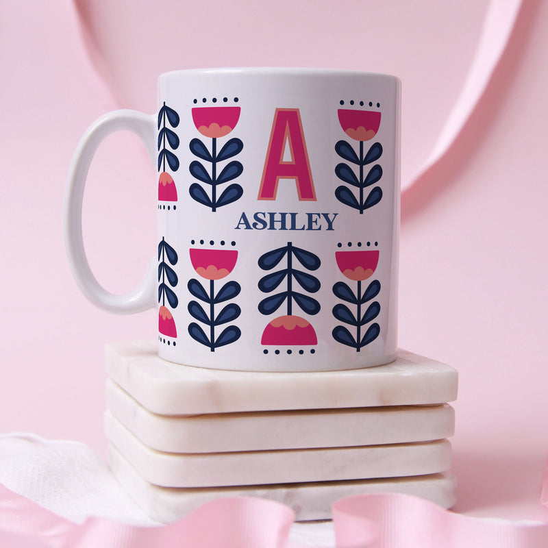 70's Flower Retro Pattern: Personalised Initial Mug