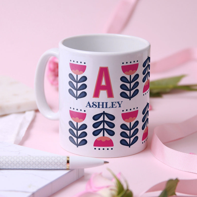 70's Flower Retro Pattern: Personalised Initial Mug