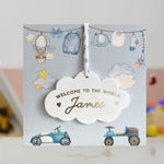 New Baby Boy Card With Personalised Cloud Keepsake, Liberty Ribbon  (Blue Card)