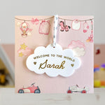 New Baby Girl Card With Personalised Cloud Keepsake Gift, Liberty Ribbon (Pink Card)