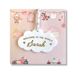 New Baby Girl Card With Personalised Cloud Keepsake Gift, Liberty Ribbon (Pink Card)