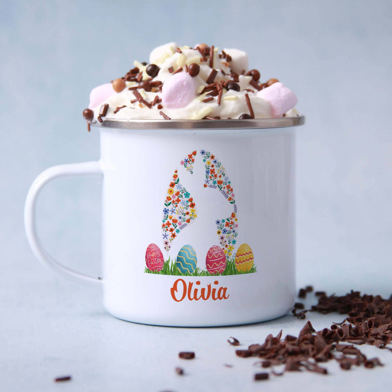 Personalised Enamel Eggs and Easter Bunny Mug with Name