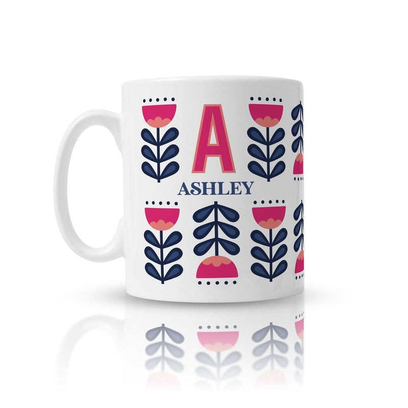 70's Flower Retro Pattern: Personalised Initial Mug