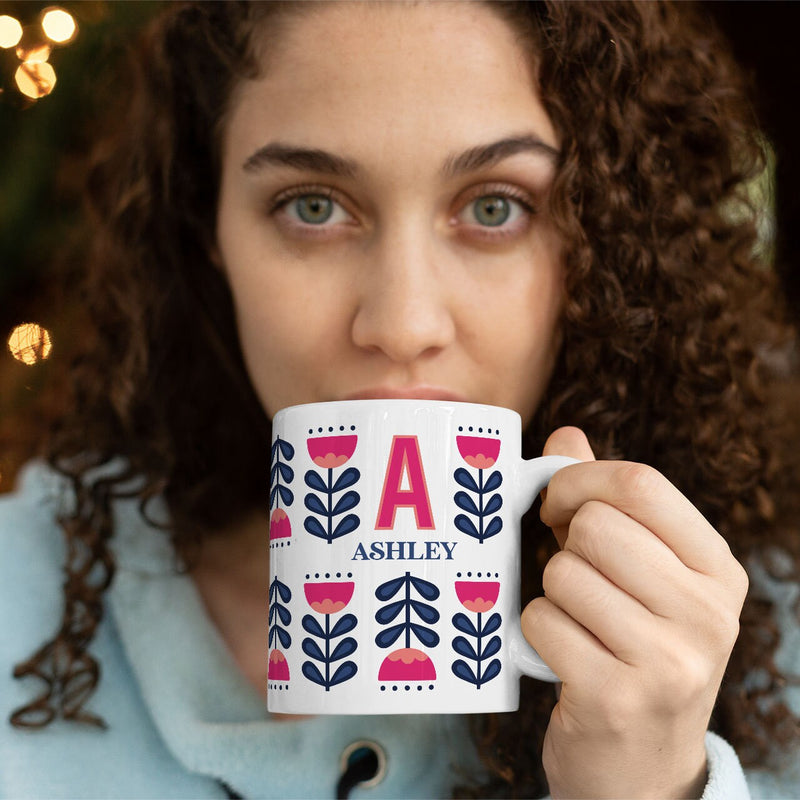 70's Flower Retro Pattern: Personalised Initial Mug