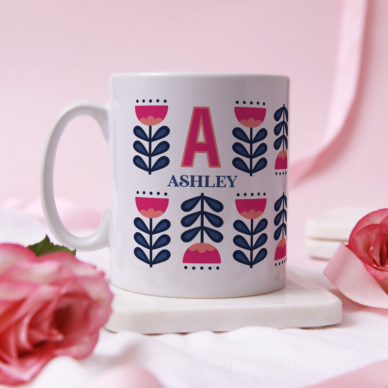 70's Flower Retro Pattern: Personalised Initial Mug