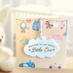 New Baby Girl or Baby Boy Card With Personalised Cloud Keepsake Gift, Liberty Ribbon (Yellow Card)