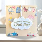 New Baby Girl or Baby Boy Card With Personalised Cloud Keepsake Gift, Liberty Ribbon (Yellow Card)