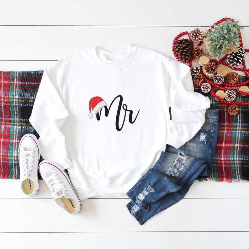 Mr and Mrs Christmas Sweatshirt with Santa Hat