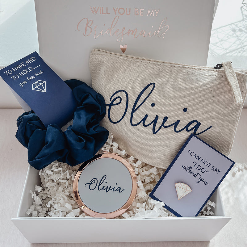 Will you be my Maid of Honour/ Bridesmaid Proposal Box - Filled Gift Box (Navy Blue Theme)