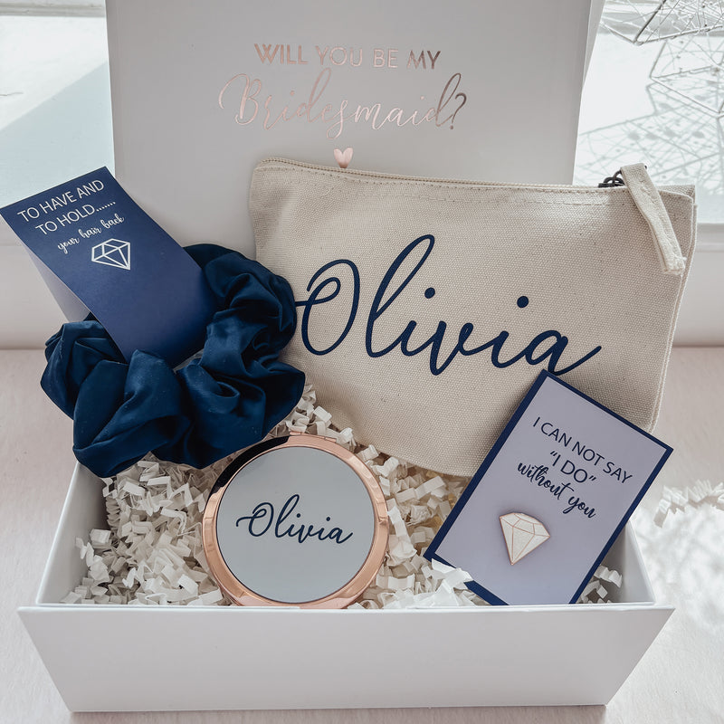 Will you be my Maid of Honour/ Bridesmaid Proposal Box - Filled Gift Box (Navy Blue Theme)
