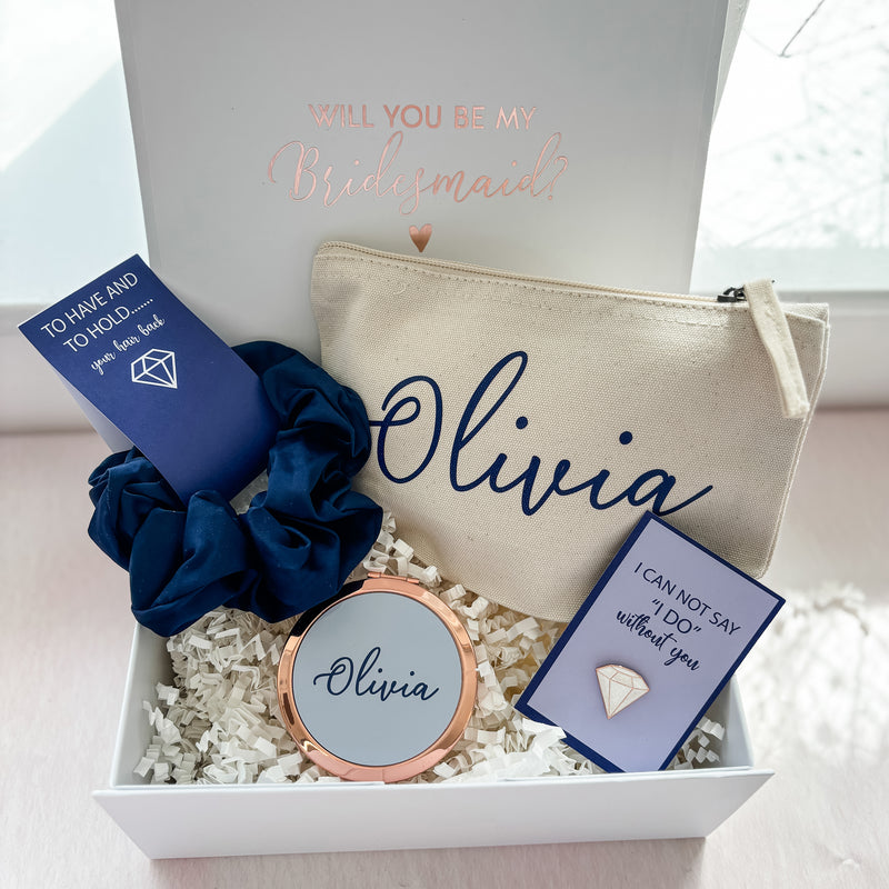 Will you be my Maid of Honour/ Bridesmaid Proposal Box - Filled Gift Box (Navy Blue Theme)