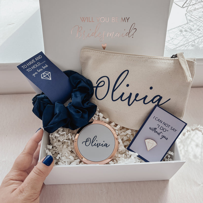 Will you be my Maid of Honour/ Bridesmaid Proposal Box - Filled Gift Box (Navy Blue Theme)