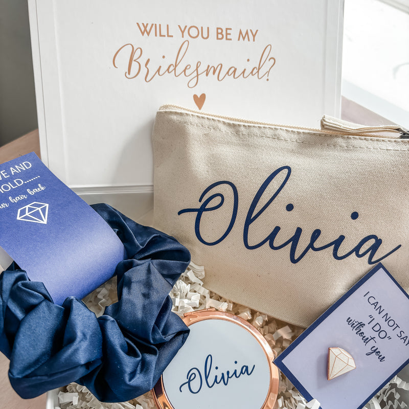 Will you be my Maid of Honour/ Bridesmaid Proposal Box - Filled Gift Box (Navy Blue Theme)