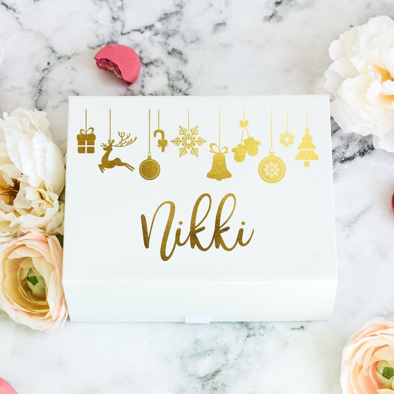 Personalised Merry Christmas Gift Box with Name - Pink Positive