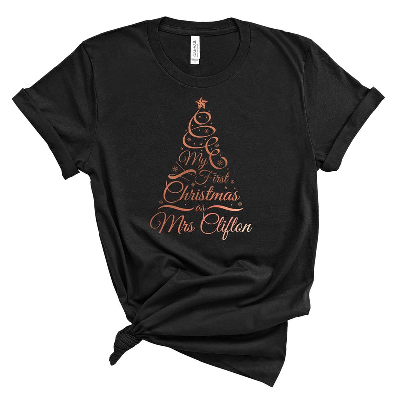 Personalised My First Christmas as Mrs t-shirt - Pink Positive