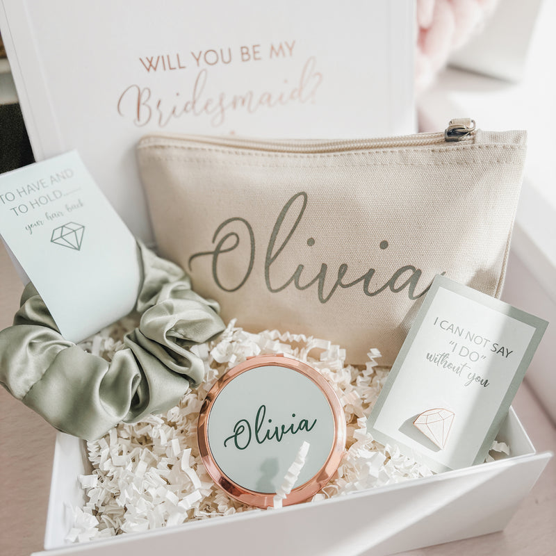 Will you be my Maid of Honour/ Bridesmaid Proposal Box - Filled Gift Box (Sage Green Theme)