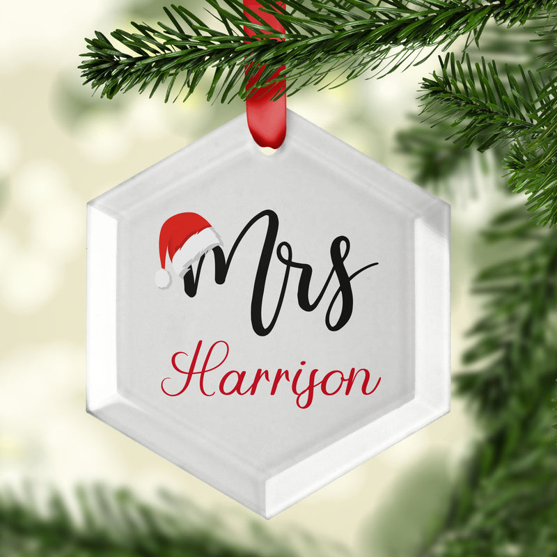 Personalised Mr and Mrs with Santa Hat Christmas Ornament