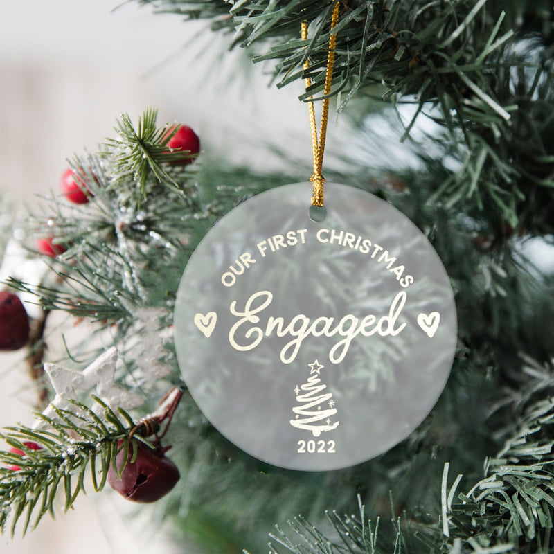 1st Xmas Engaged Ornament, Our First Christmas Engaged Bauble, Fiancé Gift, Couples Gift Christmas Ornament, Engagement Gift - Pink Positive