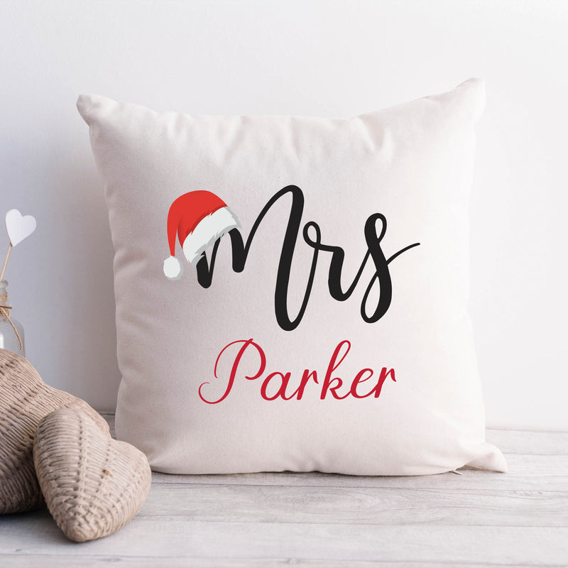 Christmas Cushion Cover Mr and Mrs with Santa Hat
