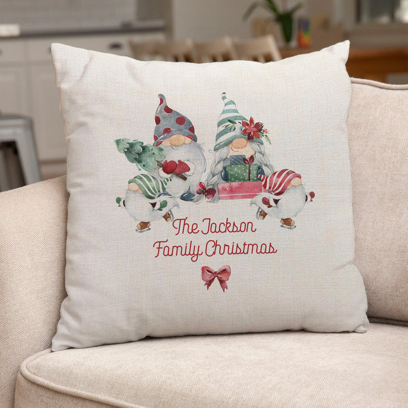Personalised Gnomes Christmas Cushion