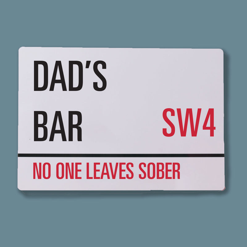 a dad's bar sign on a blue background