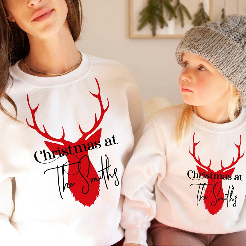 Christmas at Family Christmas Jumper with Red Reindeer - Pink Positive