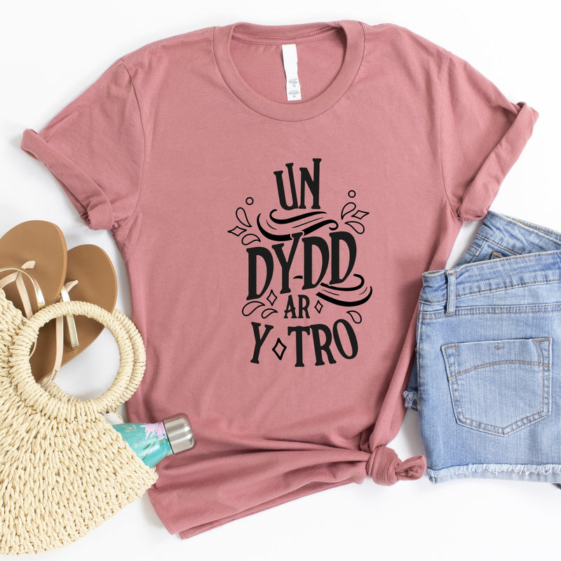 Cymraeg Crys T ‘un dydd ar y tro’ T-Shirt Welsh Gift - Pink Positive