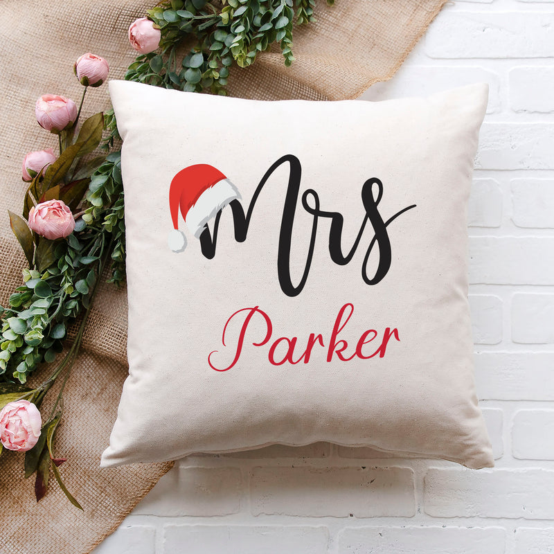 Christmas Cushion Cover Mr and Mrs with Santa Hat